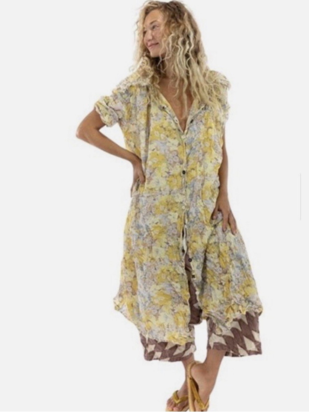 Magnolia Pearl Yellow Floral Button-Front Dress